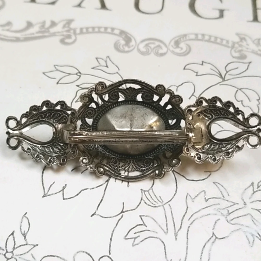 Vintage Mid Century Antiqued Silver Tone Metal Brooch Pin - Picture 5 of 11